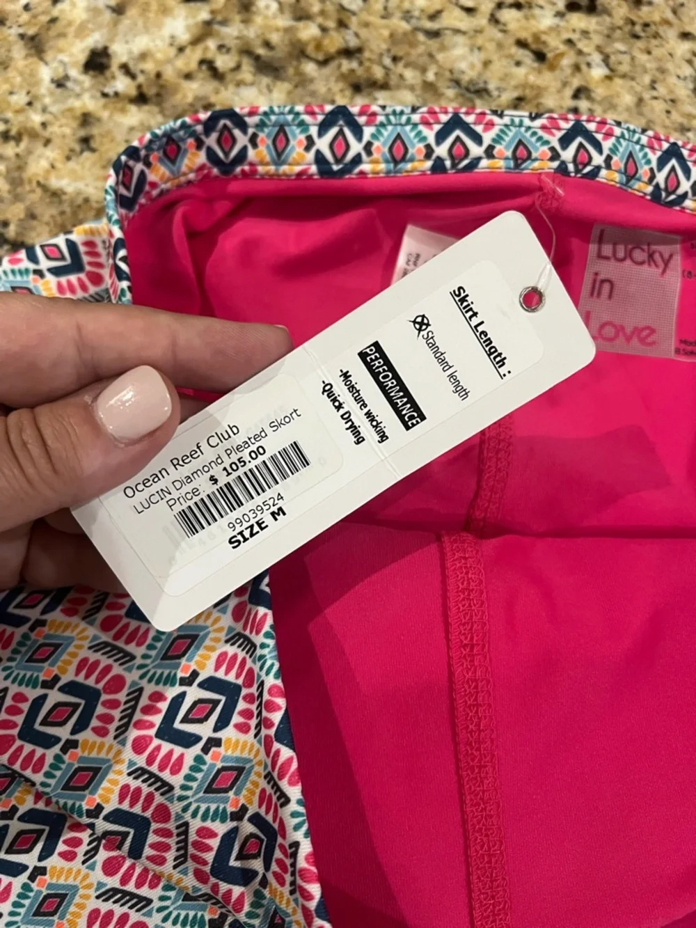 New - Lucky in Love Pink & Navy Geometric Tiered Skater Skort | Size Medium